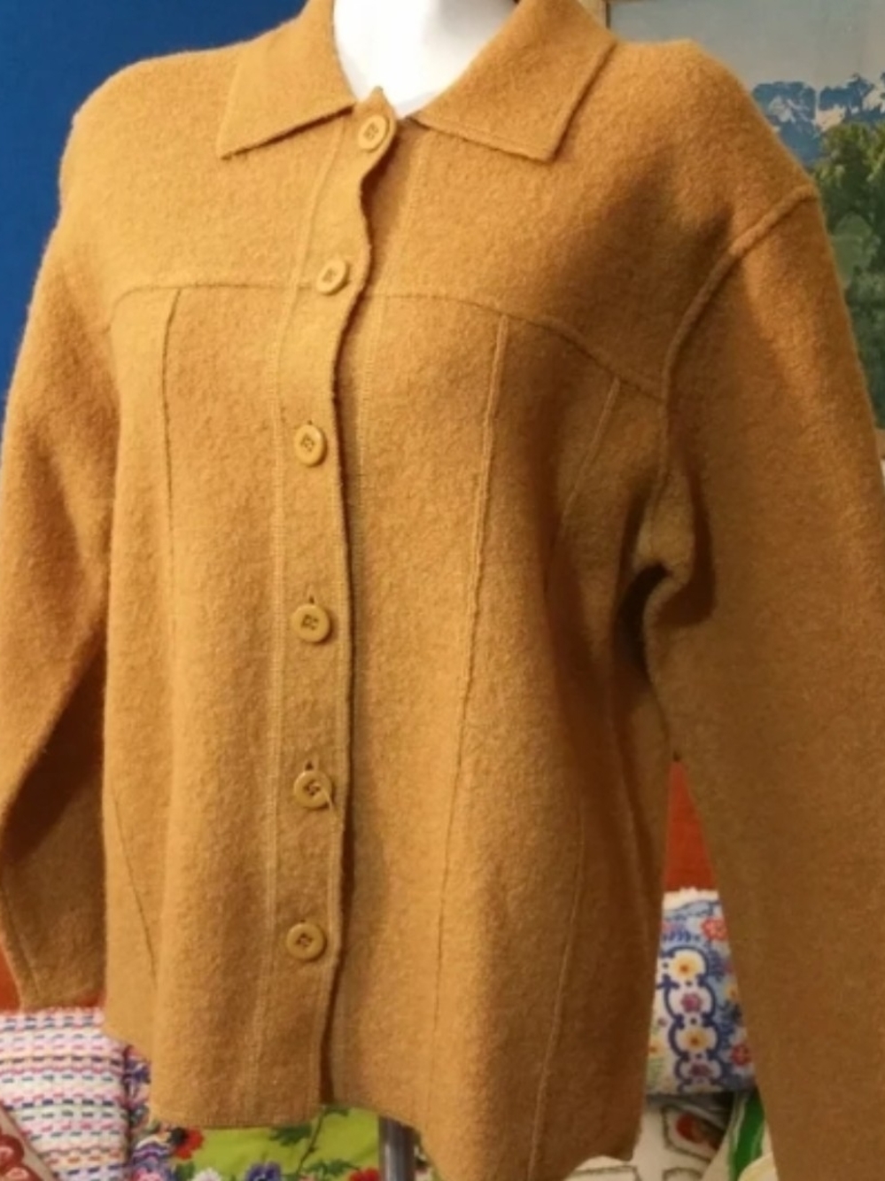 Woman's Vintage Button-Up-Boiled Wool-Cardigan Sweater Jacket-Small-SeamedAccent